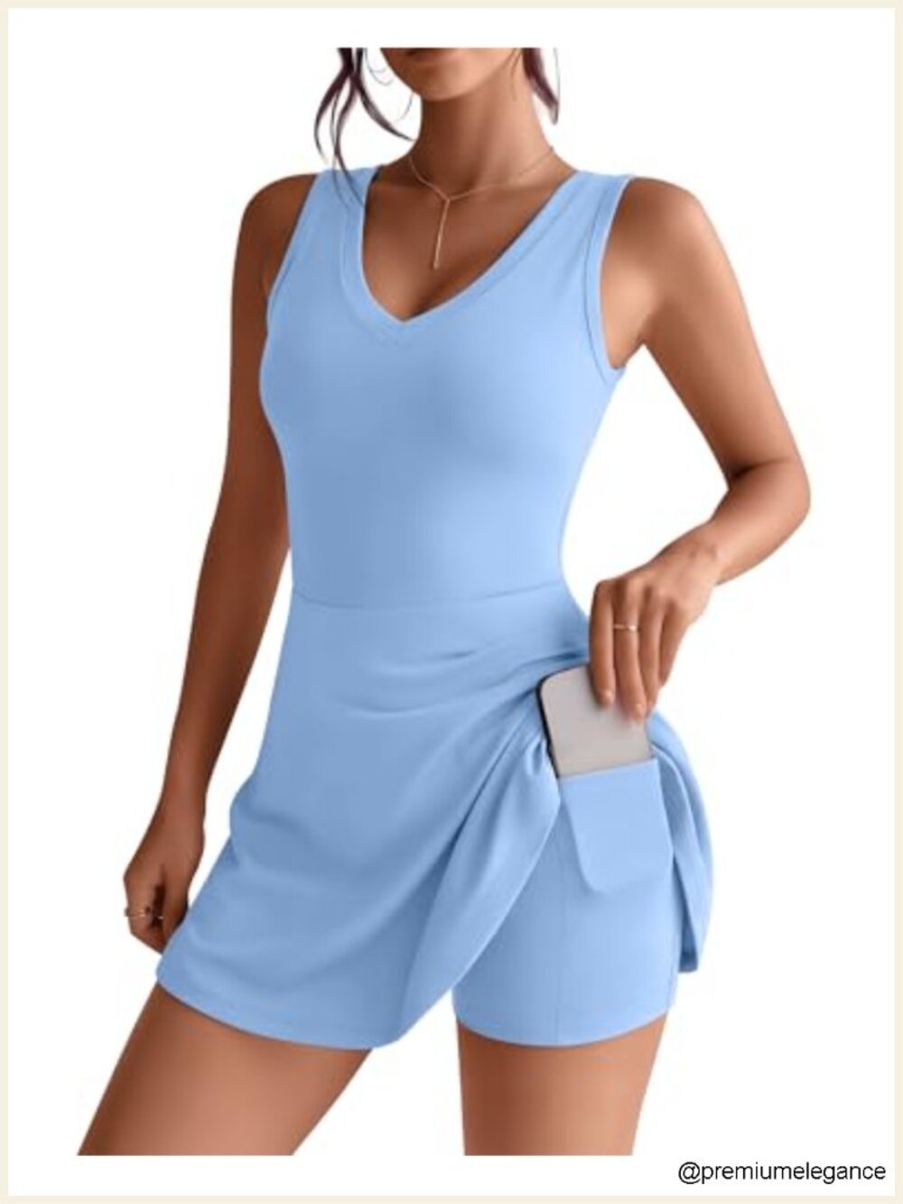 Sleeveless V-Neck Tennis Dress w/ Built-In Shorts & Pockets